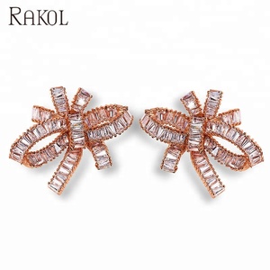RAKOL EP366 <span class=keywords><strong>Orecchini</strong></span> da Sposa alla Moda in Cristallo Placcati Oro <span class=keywords><strong>Rosa</strong></span> con Design a Fiocco in Rame Placcato Oro Certificati - Product Image 3