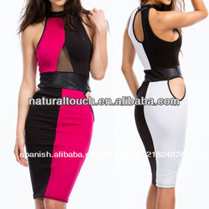 De la mujer de verano sin mangas en <span class=keywords><strong>dos</strong></span> paneles de color recorte de los agujeros sexy vestido( ntf03093) - Product Image 1