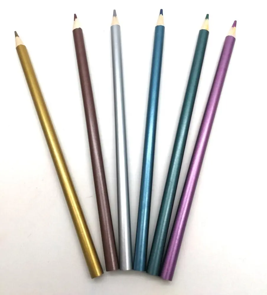 Roundメタリックカラー非プラスチック木材色鉛筆金属色鉛筆