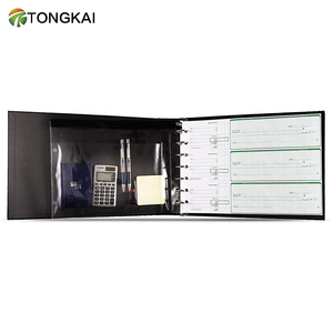Premium Black PU Leather Business Check Binder 7 Ring 3 on a Page Checkbook Holder with zip seal vinyl pouch