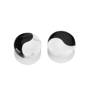 Newest Style Taiji Eight Diagrams Yin Yang Stone Pendants, Natural Round Black Onyx, Howlite Gemstone Pendants Necklace