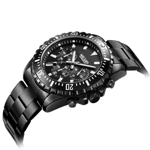 IP Chapado en negro cool 2064G hombre Japón movt de cuarzo reloj megir reloj de acero inoxidable bisel