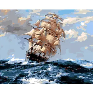 Pintura al óleo digital de bricolaje, pintura al óleo de bricolaje de Barco Pirata por números, pintura al óleo sobre lienzo 3d