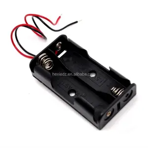 Plastic 2AA Double Battery Holder Box Case With Red And Black Wire Lead