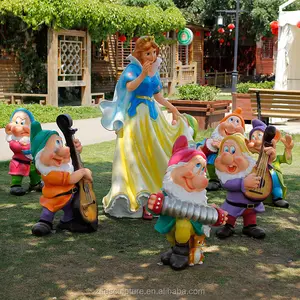 Estatuas de jardín de dibujos animados de tamaño real, película de fibra de vidrio, Blancanieves y los siete enanitos