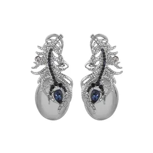 Hot selling earring jewelry retro peacock feather cat's eye earring temperament diamond jewelry personality earrings