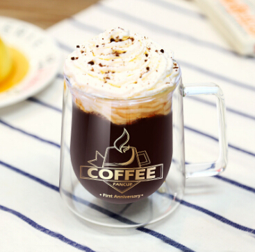 Double Wall Insulated Borosilicate Glass Mugs Modern Espresso Cups, 8-Ounce,With Gold Printing.