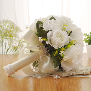 ช่อดอกไม้เจ้าสาวงานแต่งงาน แฟชั่นทำมือ <span class=keywords><strong>18</strong></span> ดอก ช่อดอกไม้ประดิษฐ์สีขาวสำหรับเจ้าสาวถือในงานแต่งงาน - Product Image 2