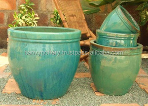 Jardinières asiatiques en céramique / Nouveaux pots en céramique bleue émaillée - Product Image 1
