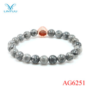 Piedra preciosa de la manera rose gold lion head pulseras de cuentas 8mm cuentas de ónix gris lion head pulsera para hombres - Product Image 3