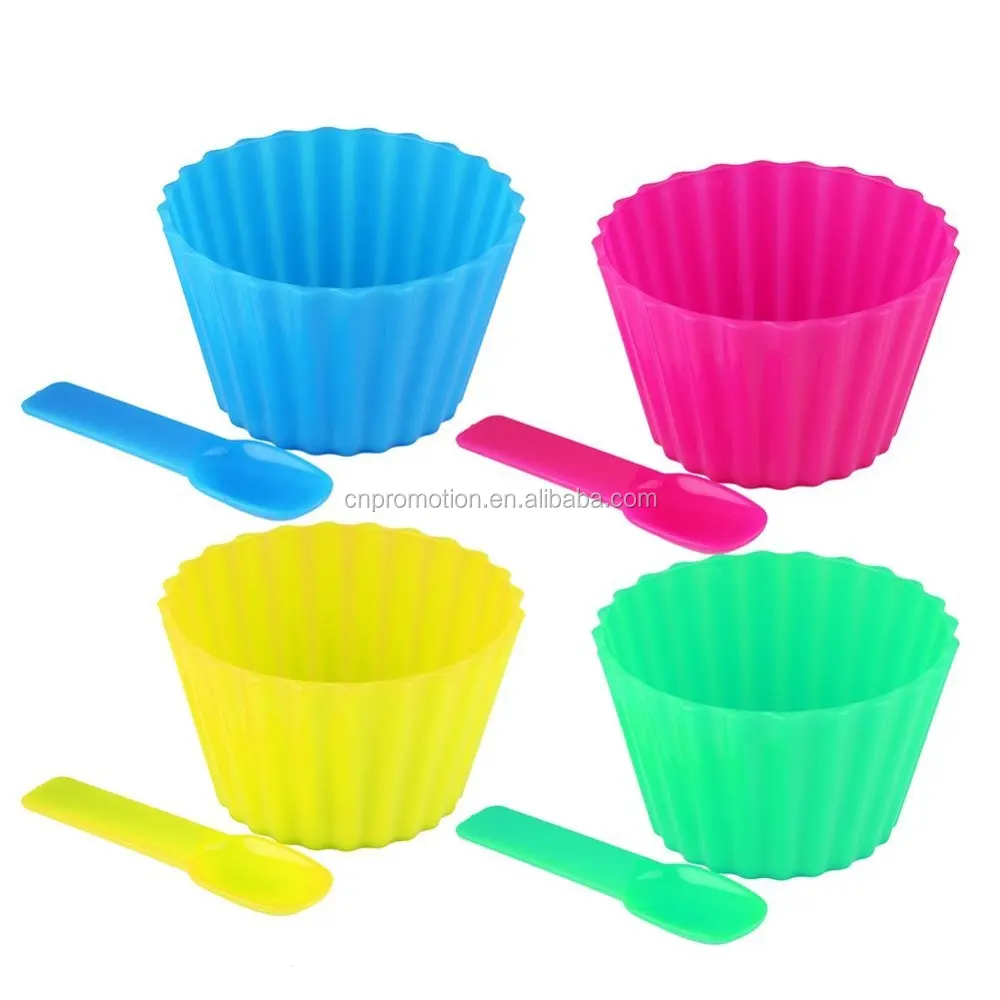 Set di 4-Colore Che Cambia Ice Cream Ciotole Piatto Piatto Da Dessert con il Cucchiaio Assortiti Colori