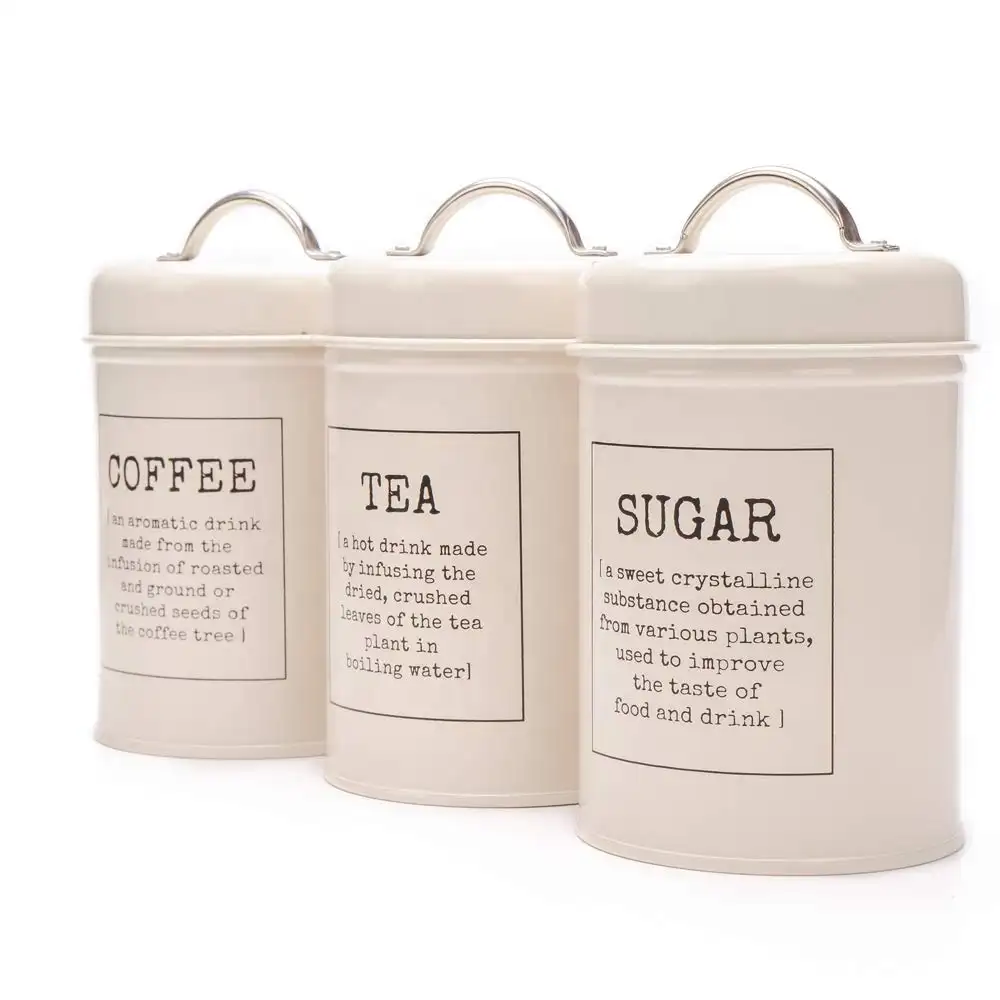 빈티지 차 커피 설탕 용기 세트 식품 저장 주방 주최자 라운드 금속 용기 뚜껑