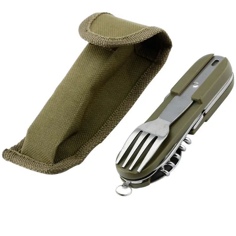 Portable 430 Stainless Steel Foldable Fork Spoon Kit Outdoor Survival Travel Tools Camping Tableware