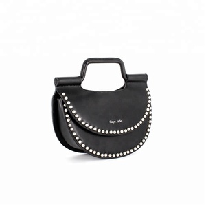 Luxury Design Custom Pearl Inlay Black Pu <strong>Leather</strong> <strong>Satchel</strong> Bag Handbag <strong>for</strong> <strong>Women</strong> - Product Image 2