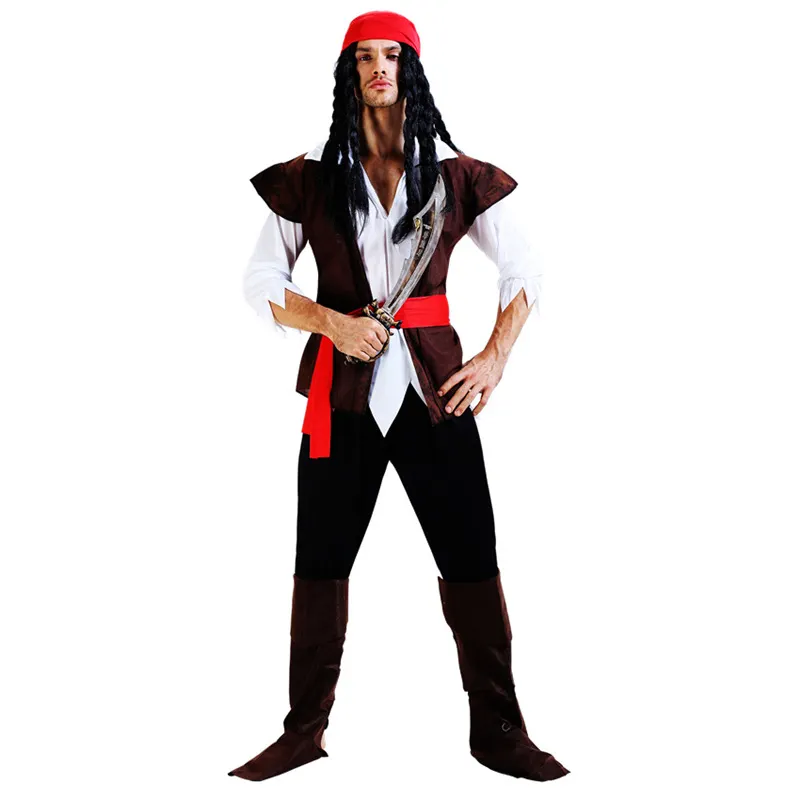 В наличии Простой косплей костюм пирата для вечеринки на Хэллоуин для взрослых мужчин