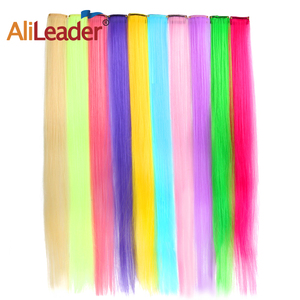 AliLeader único Clip en extensiones de cabello de una pieza sintético largo recto Ombre gris Arco Iris rojo pieza de cabello - Product Image 6