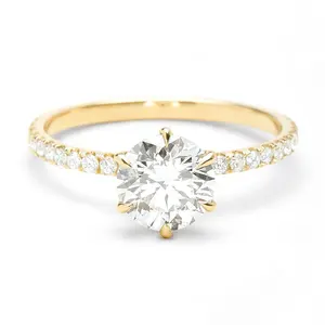 Cincin Pernikahan Pertunangan Wanita, Cincin Berlian 1 Karat Emas 14K Klasik