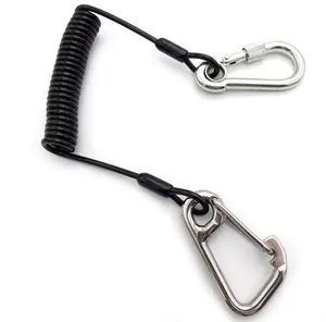 High Elastic Coil Tool Lanyard With Strong Steel Wire and Double Hooks