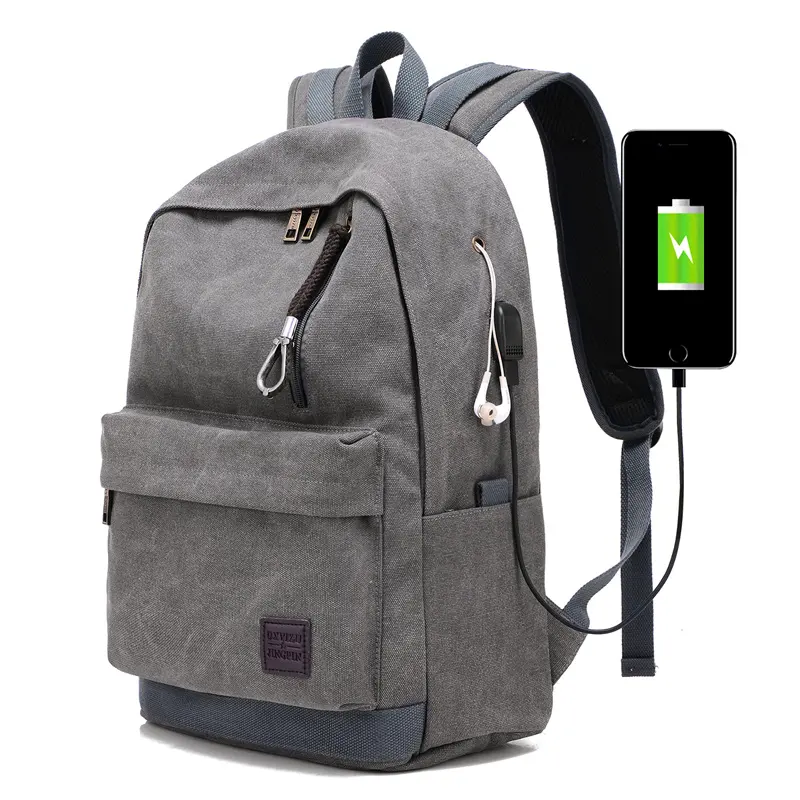 Multi-Functionele Schooltas Canvas Day Pack Rugzak Computer Rugzak Met Oortelefoon Outlet