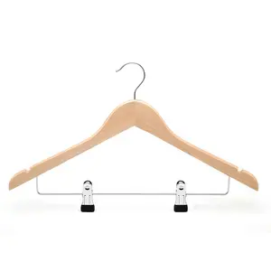 लिंडन वयस्क लकड़ी के हैंगर धातु समायोज्य क्लिप मूल्यांकन आपूर्तिकर्ता थोक उत्पाद लोगो स्कर्ट पतलून कपड़े कपड़े