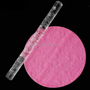 acrylic mì ống Suppliers-Fondant Baking Acrylic Print Rolling Pin Happy Birthday Ballooning Star