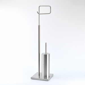 Portaescobillas de baño de tubo de metal blanco cruzado con soporte de papel - Product Image 3