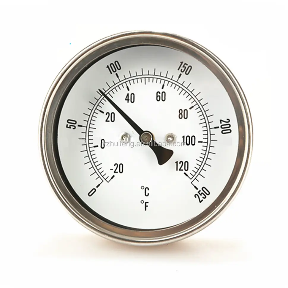 HF Dial Bimetal Water 0-250 Deg F/-20-0-120 Deg C Temperature Measuring Industrial Bimetal Thermometer