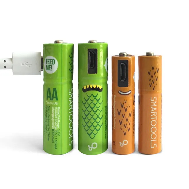 UTILISATION répétée Réutilisables Piles AA Rechargeables 1.2V 1.5V Micro Chargeur De Port USB AAA Batterie 4 Pack 2 Pack Ensemble 1000mAh 450mAh