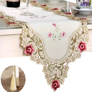 Wedding Party Fancy Red Embroidered Knitted Polyester Durable Customizable <strong>Dining</strong> <strong>Table</strong> <strong>Runner</strong> - Product Image 1