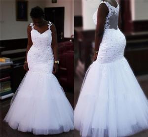NE283 Mermaid <strong>Wedding</strong> <strong>Dresses</strong> Lace Appliques With Crystal Beading Customized <strong>Black</strong> Women African Style Bridal Bride Gowns - Product Image 1