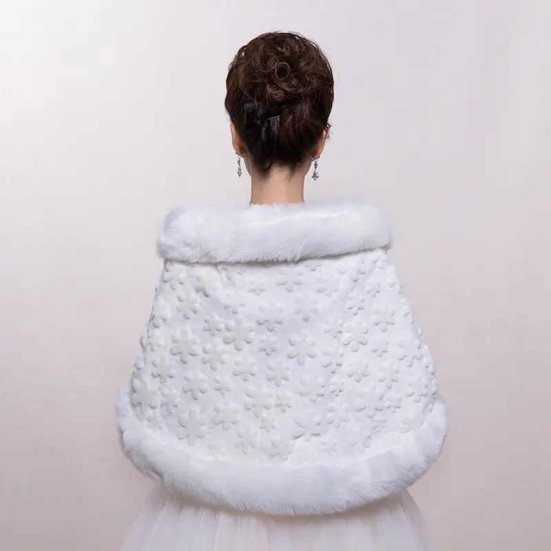 New Arrival White Bridal Jackets Wraps Bridesmaid Faux Fur Shrug Wrap Cape Stole Shawl Bolero Jacket Coat