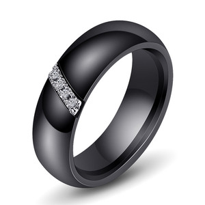 Di modo del regalo di anniversario gioielli femminili semplice bianco nero di colore zircone nano anello in ceramica - Product Image 3