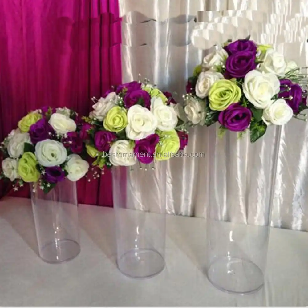 Acrylic Cylinder Vase Clear Round Plastic Wedding Table Road Lead Flower Vase
