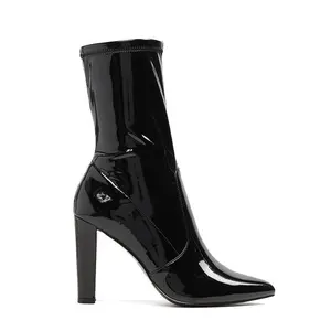 مصنع الجملة أزياء عالية الكعب أحذية بوت قصيرة النساء كعب عال مكتنز 2020 السيدات حذاء من الجلد
