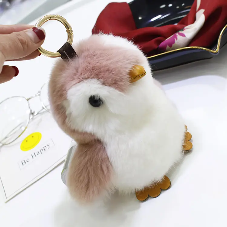 New style cute penguin rex rabbit fur keychain animal keychain Bag accessories