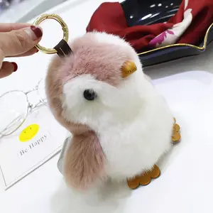 Nouveau style mignon pingouin rex fourrure de lapin porte-clés <span class=keywords><strong>animaux</strong></span> porte-clés Sac accessoires - Product Image 1