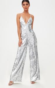 Moda Senza Maniche Sexy Profondo Scollo A V Elegante Donne di Forma Fisica di <span class=keywords><strong>Argento</strong></span> Con Paillettes <span class=keywords><strong>Tuta</strong></span> - Product Image 3