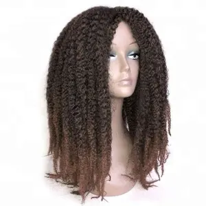 Stocks dorp shipping 18inch 240g Ombre Brown Black Color 250g Marley Afro Kinky Curly Synthetic Wigs for Women daily wearing