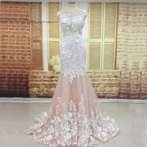 リアルピクチャーシャートップレースアップリケSuzhou Mermaid Backless Blush Pink Wedding Dress 2019