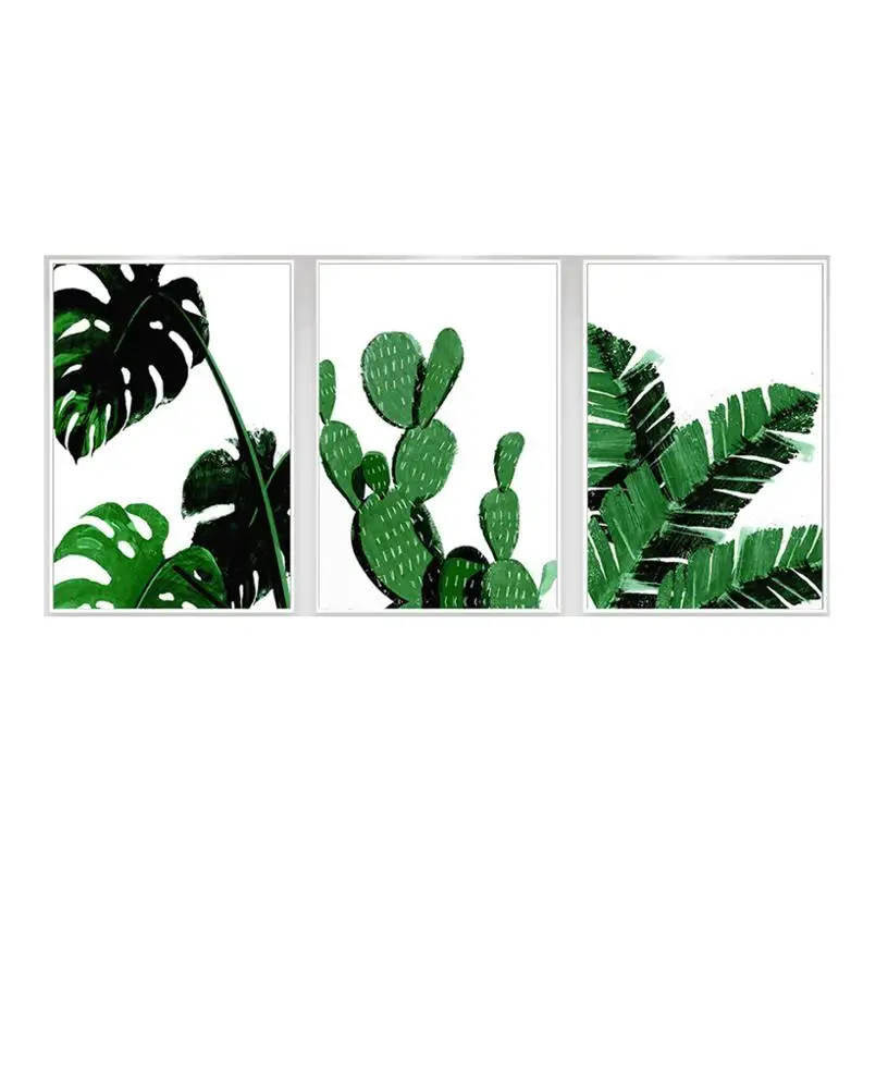 3 لوحات المطبوعة الخضراء أوراق الشجر لوحات مؤطرة قماش جدار الفن اللوحة