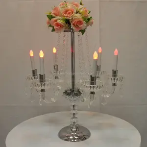 Elegante 6 brazos de vidrio candelabros acrílico candelabro para decoración de la Mesa de boda