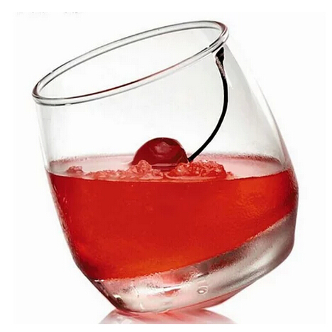 Wholesale stemless wine glass round slanted-bottom whisky glass
