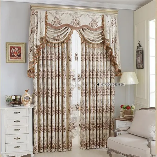 Fancy fabric curtain wholesale curtains with attached valance