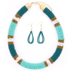 Conjunto de Joyería Africana Hecha a Mano con Cuentas de Vidrio, Collar y Aretes de Moda para Mujer, 18 Pulgadas, Collier Femme Africain - Product Image 3