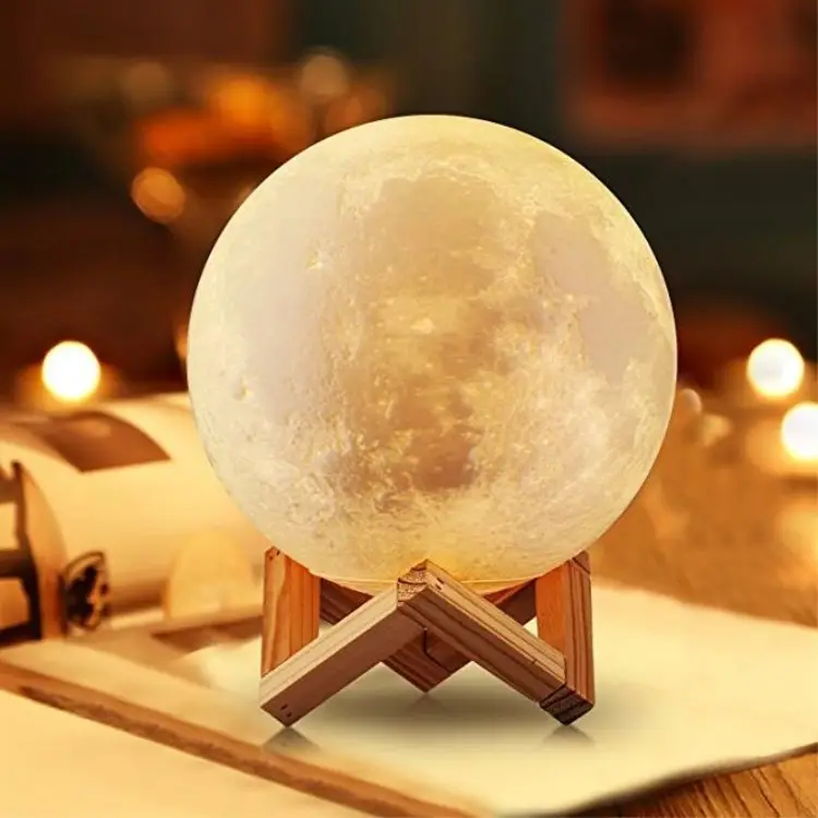 Lampe de Table en forme de lune avec télécommande, Rechargeable, variateur tactile, disponible dans 2 couleurs, cadeau pour enfant, 18cm