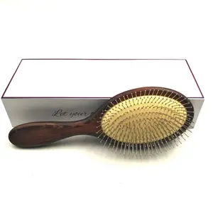 Creative Art wooden round detangling massage wig hair extension brush and packaging private label hair brush with metal pins