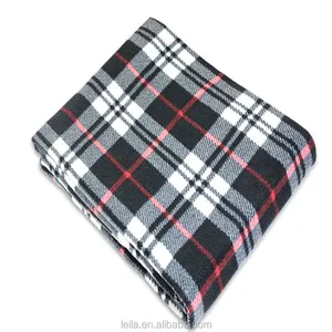 Custom Size Logo Hoge Kwaliteit Super Zachte Polyester Tartan Controleer Polar Fleece Worp Deken