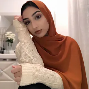Оптовая продажа, высококачественный однотонный шарф, простой шифоновый шарф, Женский хиджаб, Дубай, Арабский мусульманский хиджаб, пузырьковый тяжелый шифоновый хиджаб