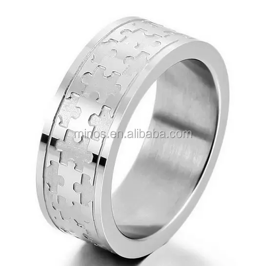 Bague de Puzzle Puzzle personnalisé, bracelet en acier inoxydable pour hommes, breloque de Puzzle en argent, élégante