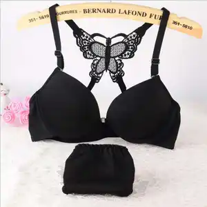 Conjunto de sujetador y bragas con cierre frontal push up de encaje para mujer